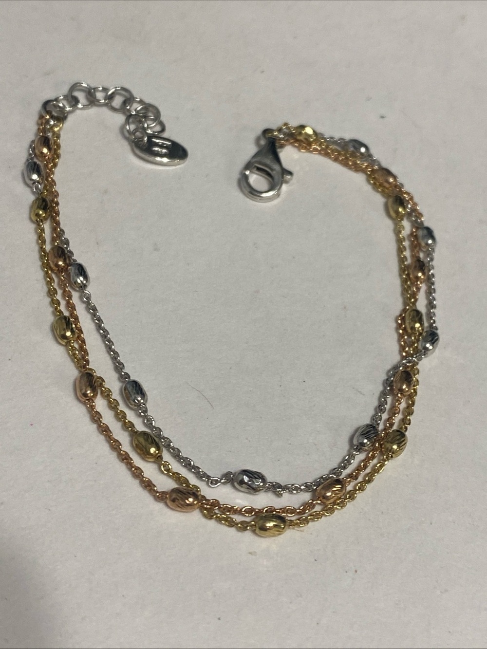 Sterling Silver 925 Italian Tri-Color Triple Strand Beaded Bracelet.6.5” 4.5g